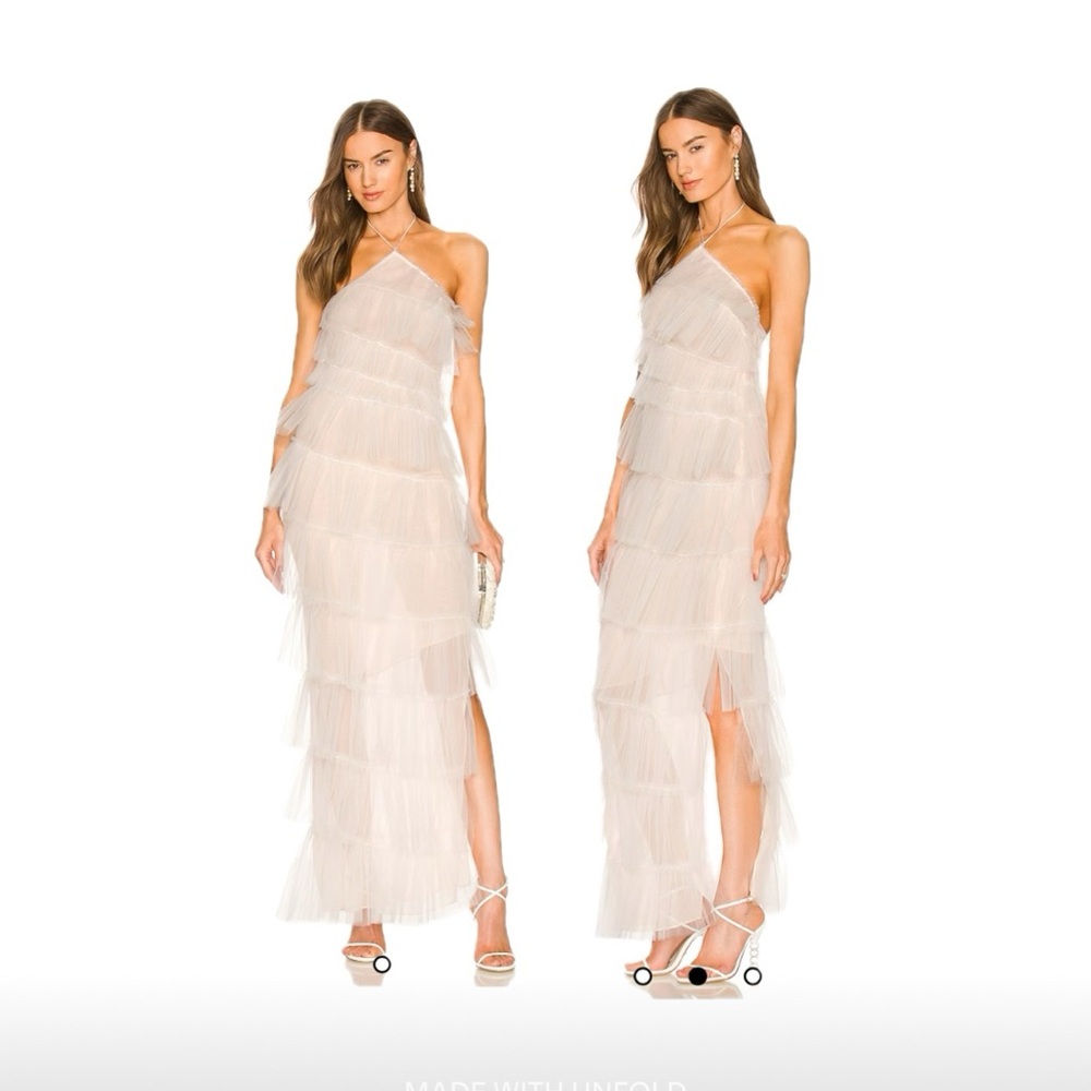 The Bar Henri Gown in Blanc (Nude) Chiffon Dress with Side Slit